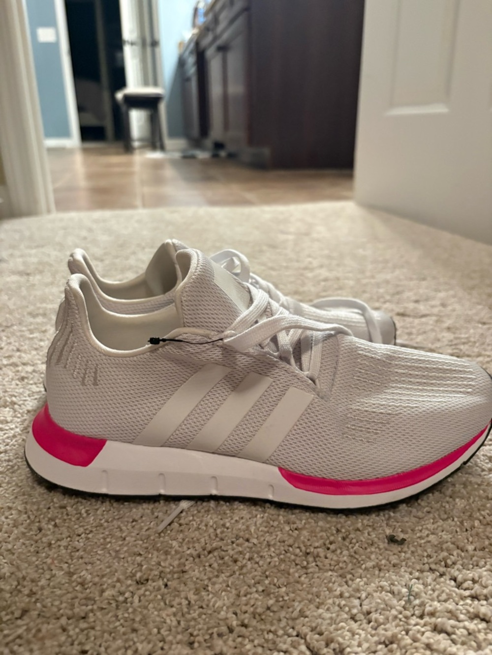 adidas Women’s White Mesh Sneaker with Pink Accents